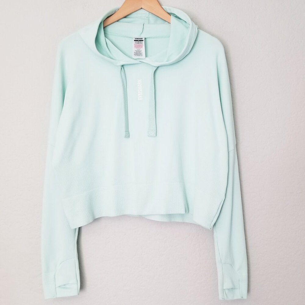 Gymshark Women's M Pause Hoodie Ming Light Green Cropped Oversized Sweatshirt